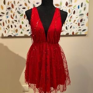 Selfie Leslie Ariana Sequin Mini Party Dress in Red, Sz S, Like New